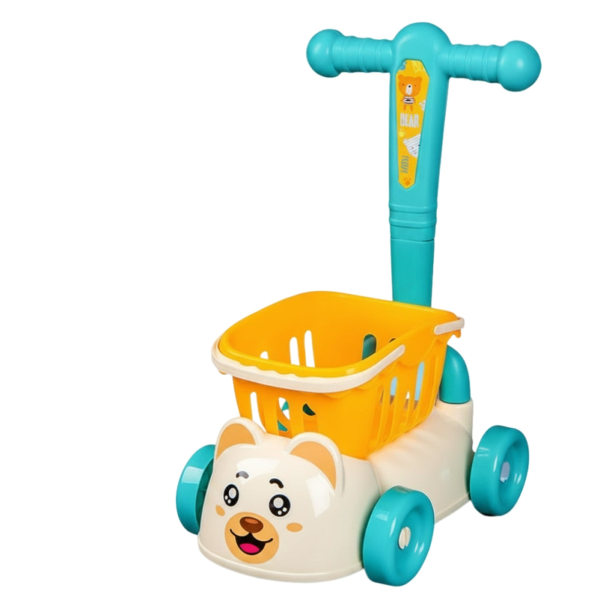 Lower Shelf Animal Face Shopping Cart Tall Handle Fruit and Vegetable Cart Set Colorful Toy Supermarket Trolley Plastic for Children