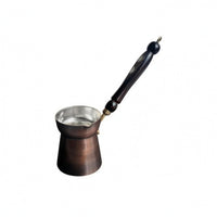 Mother-of-Pearl Inlay Handmade Copper Cezve Oxidized Finish Turkish Cezve Silver Interior Turkish Coffee Pot Long Angled Handle