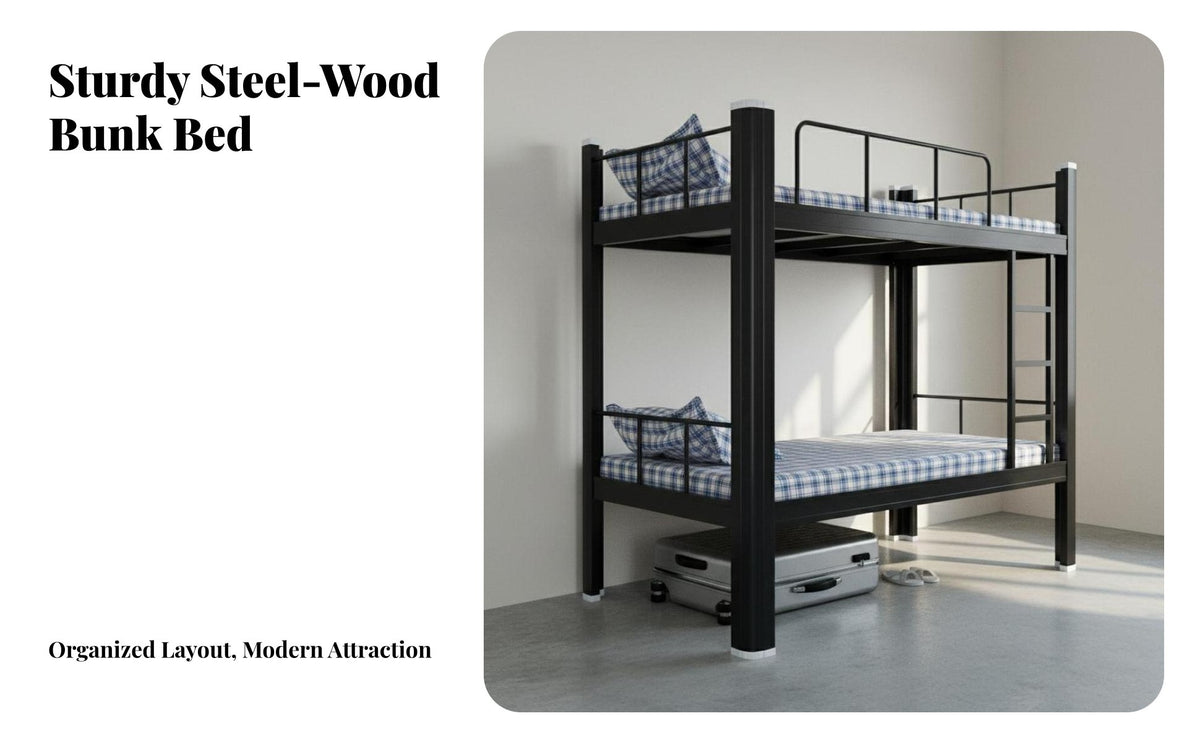 Steel Bunk Bed Easy Assembly Metal Dormitory Bunk Bed Sturdy Construction Bedroom Furniture for Students, Employees, School Quarters, Apartment