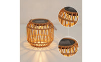 Outdoor Hanging Solar Lanterns Warm Glow Solar Lantern with Handle Handwoven Rattan Lantern Cordless for Patio, Garden, Balcony, Terrace