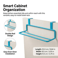 Bathroom Towel Rail, Iron Double Rod for Pantry & Kitchen, No-Drill Hook-On Storage for Small Space Homeowners, Versatile Cabinet Door Rack Over
