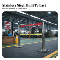 High Visibility Double Belt Retractable Barrier 4-Way Adapter Head Retractable Belt Stanchion Easy Assembly Stainless Steel Queue Pole for Event Organizers, Security Personnel, Business Owners, Airports, Exhibition Halls, Hotels, Theaters