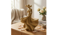 Flocked Nordic Woman Figurine Velvet-Like Hat Lady Figurine Draped Skirt Standing Woman Statue Sculptural
