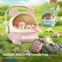 60 Pieces Storage Box Rabbit-Shaped Toy Figure Curved Handle Press-and-Rebound Rabbit Gift-Ready Kids Playthings