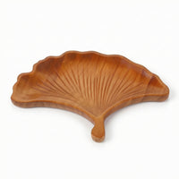 Carved Wooden Serving Tray Artisan-Made Wooden Tray with Leaf Engraving Platter Natural Wood Grain Board Smooth for Hosts