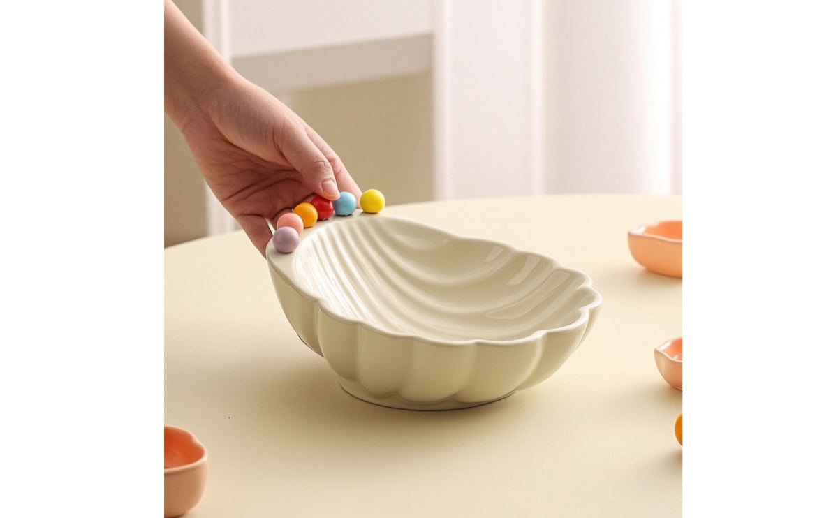Bowl with Shell Shape Ribbed Shell Bowl with Forks Decorative for Hosts, Tabletop Display, Home Entertaining, Living Room
