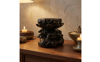 Black Crystal Ball Stand Glossy Crystal Ball Holder Carved Lotus Stand Layered Petal for Tabletop