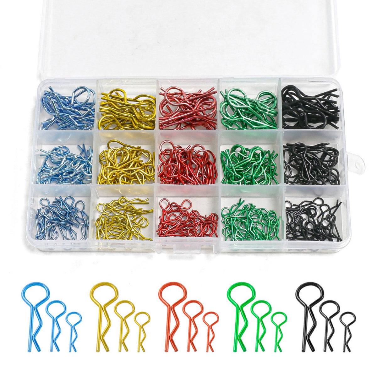 RC Body Pin Organizer R-Shaped RC Car Clip Organizer Clear with Dividers for Workbench, Garage Storage