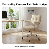 Upholstered Rolling Chair Ergonomic Design Bear-Shaped Dressing Chair Adjustable Height Computer Seat for Students, Adults, Bedroom, Study Room