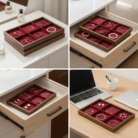 Jewelry Tray with Velvet Lining Minimalist Wood Grain Jewelry Organizer Wooden for Vanity, Dresser