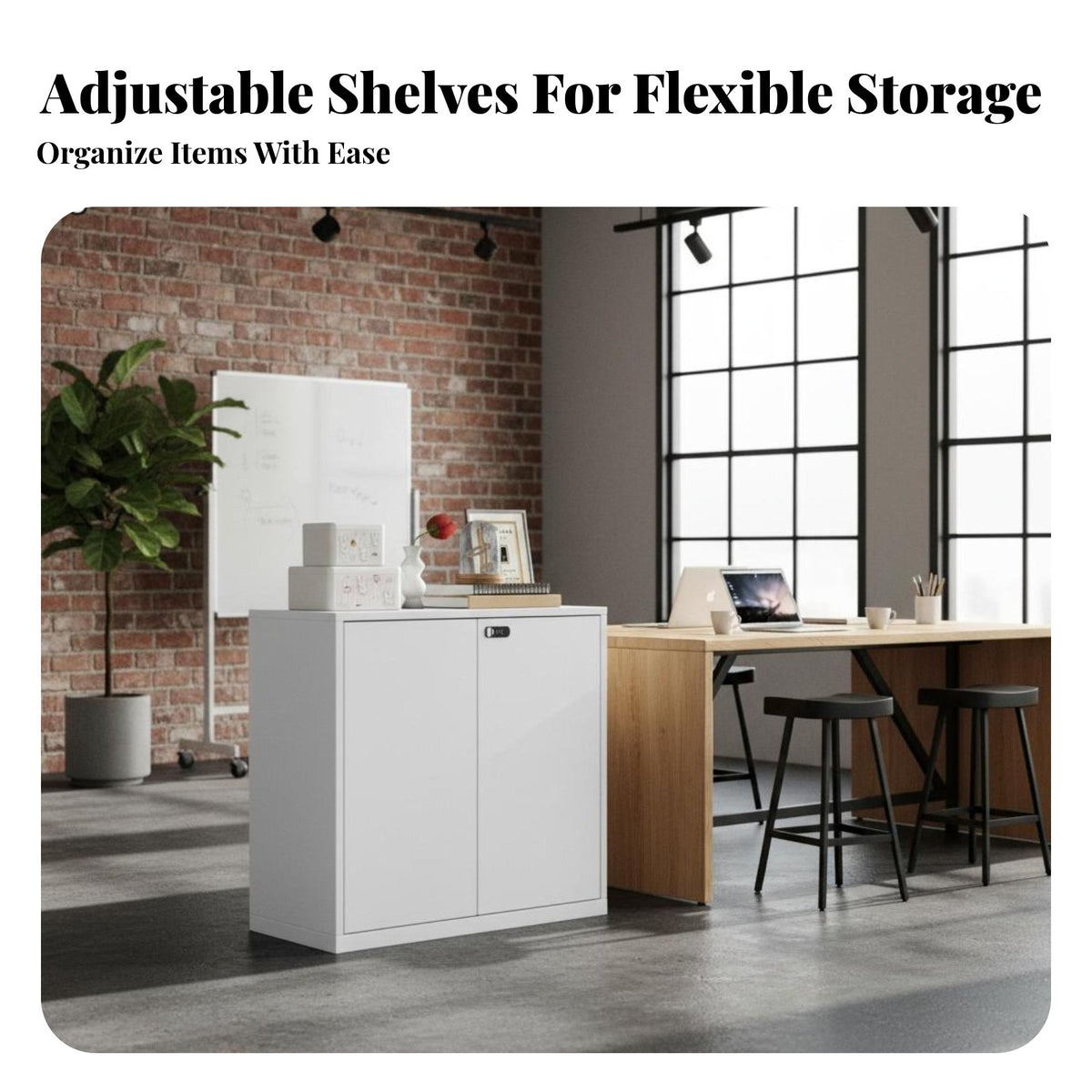 Lockable Drawers Low silhouette Metal Credenza Combination Lock Storage Cabinet Multifunctional Office Furniture sturdyDuty Construction for Administrators, Students, Workspace, Under Desk, Study Room