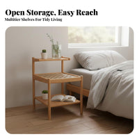 Minimalist Design Bedside Storage Table Compact Design 2-Tier Woven-Top Stand Space-Saving Nightstand Multi-Purpose for Apartment Dwellers, Homeowners, Students, Bedroom, Small Areas, Living Room, Home Away Ice