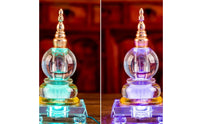 Gold-Toned Stupa with Led Base Translucent Crystal Stupa Glossy for Buddhists, Practitioners, Home Shrines, Meditation Corners, Temples