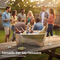 Galvanized Metal Ice Container Multipurpose Oval Metal Ice Container Galvanized Beverage Tub With Handles Oval Drink Chiller