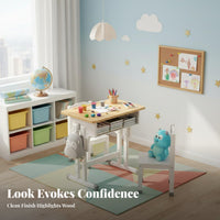 Safe & Long-Lasting Solid Wood Student Desk and Chair Rounded Corners Adjustable Kids Study Desk Set Easy to Assemble children's Height Adjustable Writing Table Space Saving for Students, Boys, Girls, Classroom, Homeschooling, Home, Bedroom