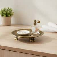 Antique Brass Vintage Metal Tray Scalloped Tray with Legs Low-Height Sturdy for Vanity
