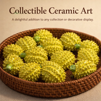 Home Decoration Hand Painted Ceramic Durian Figurine for Kitchen Ornaments, Realistic Tea Pet for Lovers, Heat Resistant Desk Decor