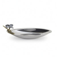 Oval Fruit Tray Mirror Finish Tray with Butterfly Embellishment Shiny Dish for Coffee Table