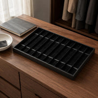 Narrow Slots 10-Compartment Watch Tray Divided Insert Watch Display Tray Lidless Black Leather