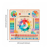 Multi-Functional Wooden Calendar Clock Educational Fun Kids Learning Calendar High-Quality Wood Seasons and Weather Chart Polished Edges for Preschoolers, Toddlers, Classroom, Nursery, Playroom