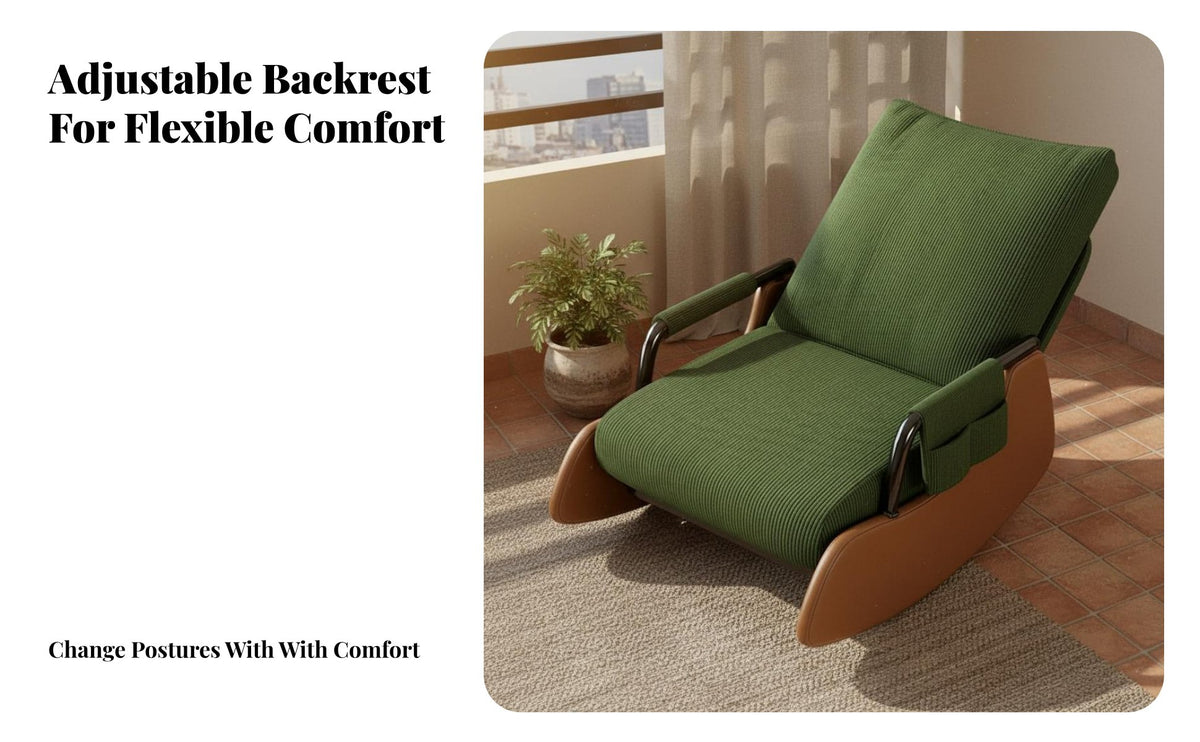 Foldable Upholstered Recliner with Side Pocket Compact Design Single Sofa Sturdy Construction Household Furniture Adjustable Backrest for Seniors, Homeowners, Living Room, Bedroom, Small Areas, Reading Nook