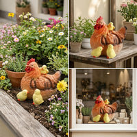Hen Figurine with Chicks Outdoor Hen Figurine Chicken Garden Statue Compact Sculpture Lifelike for Gardeners, Patio, Flower Beds