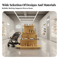Safe Rounded Corners Round Retail Gondola Heavy Duty Unrestricted Standing Island Shelf Sturdy and Long-Lasting Multi-Tier Display Stand Easy to Assemble for Shop Owners, Retailers, Vendors, Trade Exposition