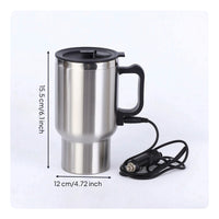 Car Mug with Cigarette Lighter Plug Stainless Steel Heated Cup for Road Trippers