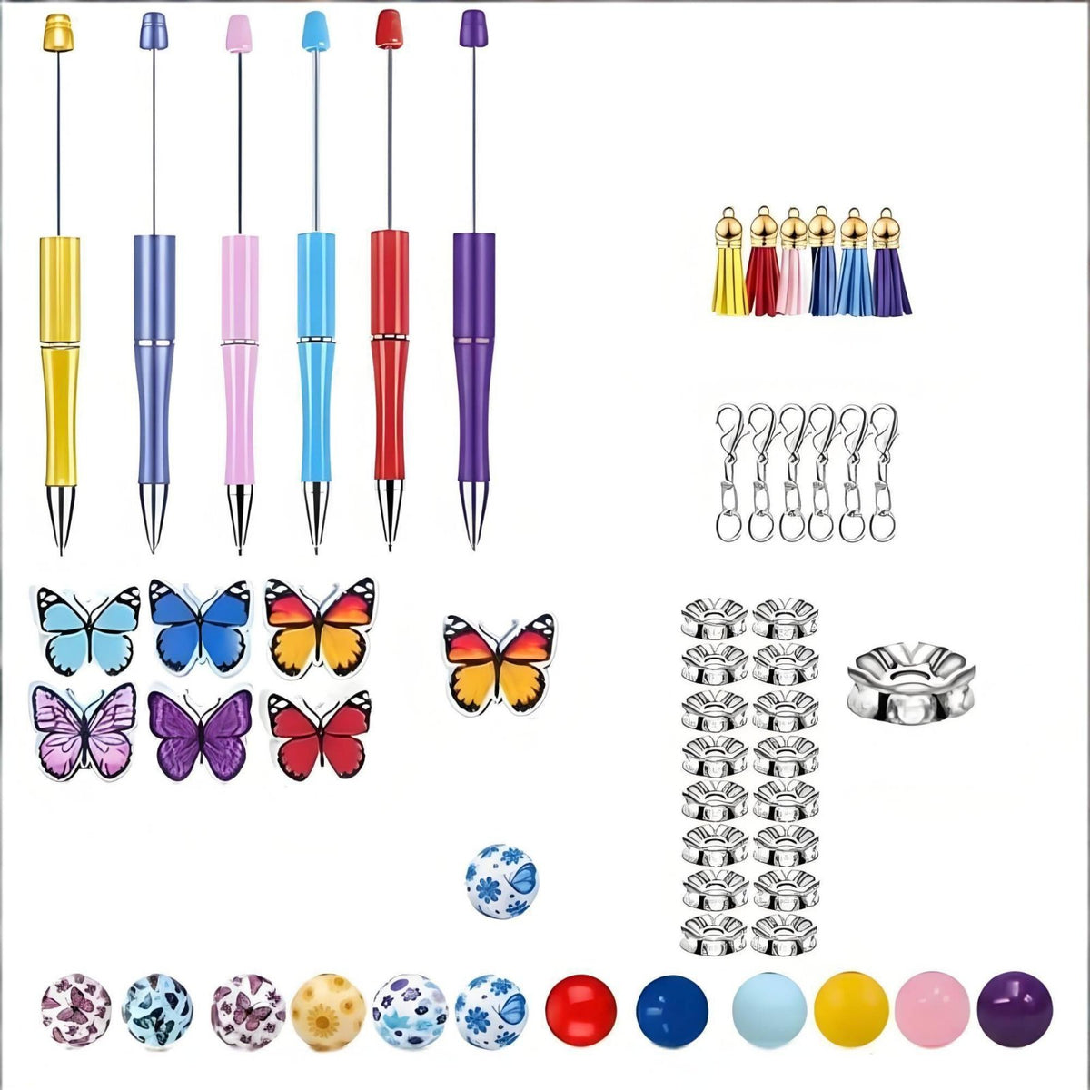 54 Pieces Colorful Beads Butterfly Beadable Pen Set Great Gift Idea DIY Beaded Pen Kit for Crafters, Teens