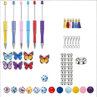 54 Pieces Colorful Beads Butterfly Beadable Pen Set Great Gift Idea DIY Beaded Pen Kit for Crafters, Teens