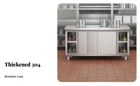 Easy to Clean Stainless Steel Work Table with Cabinet Rust Resistant Kitchen Work Table with Storage Spacious Worktop Commercial Kitchen Workbench Seamless Joining for Restaurant Owners, Homeowners, Workshop Employees, Hotel, Dining Hall, Warehouse
