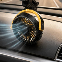 900-Degree Adjustable Rechargeable Clamp-on Fan 3-Speed Clamp-on Car Fan Pivoting Head Cooling Gadget Cordless