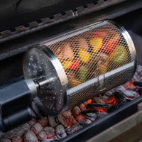 Rolling BBQ Grill Basket Rotisserie Smoker Cage for Outdoor Grilling