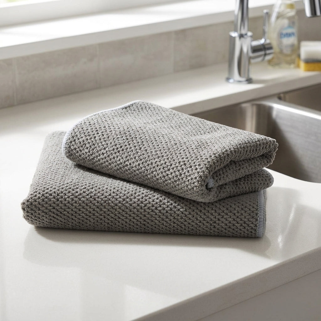 Corn Kernel Microfibre Cloth, Gray Fine Cleaning Cloths for Kitchen, High Absorbency Reusable Towel