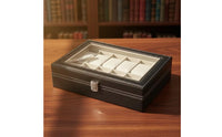 Leather Watch Display Case Velvet-Lined Watch Box with Glass Lid Dustproof Sturdy for Collectors, Dresser, Closet