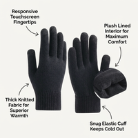 Warm Acrylic Knitted Gloves for Walking Dog, Thermal Gloves for Shoveling Snow, Touchscreen Jacquard Knit Gloves for Running