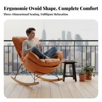 Nordic Design Upholstered Rocking Chair Padded Seat Upholstered Eggshell Lounger High Backrest Rocker Skin-Friendly Textile for Parents, Nursing Mothers, Homeowners, Balcony, Living Room, Bedroom, Reading Nook