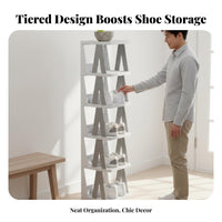 Space-Saving Stairway Shoe Rack Small Footprint Multi-Tier Shoe Rack Easy Assembly Modular Design for Apartment Dwellers, Homeowners, Hallway, Bedroom, Dorm Room, Closet