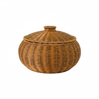 Decorative Imitation Rattan Pumpkin Basket Rustic Charm Woven Storage Basket with Lid Handwoven for Living Room, Coffee Table, Kitchen