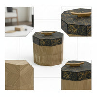 Octagonal Storage Box Decorative Wooden Box with Lid Artisanal for Living Room
