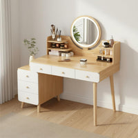 Dressing Table with Drawers and Cabinet Ample Storage Vanity Table with Side Cabinet Sturdy Construction Makeup Vanity with Lighted Mirror for Women
