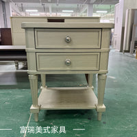 美式art家具莫里灰床头柜法式复古做旧实木雕花三抽床边柜储物柜 二抽床头柜
