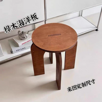 实木矮凳子中古圆凳方凳长凳家用圆凳子餐椅咖啡店甜品屋复古板凳 H椅原木色（素板）