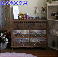 包邮复古实木现代简约40uCM床头柜美式田园藤编收纳储物柜斗柜整 905-3 整装