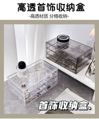 亚克力多层首饰盒耳环耳钉小饰品收纳盒珠宝盒家用多格分类整理盒 普通款暗红色【1个装】⭐多层分格透明收纳盒