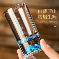 蓝山二两白酒杯家用套装轻奢分酒器带刻度高颜值冰山加厚底座