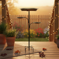 Wrought Iron Metal Bird Bath Stake Two-in-One Use Standing Bird Bath Feeder Weather Resistant Garden Decor Vintage Design for Gardeners, Yard, Patio, Outdoor