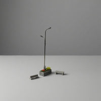 1:64 Scale Double-Head Street Lamp Model Resin and Metal Battery-Powered Lamp Model Slim Pole Miniature Street Light Plastic Parts