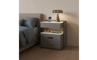 Multi-Functional Wireless Charging Bedside Table Fully Assembled Bedside Cabinet with LED Light Solid Wood Frame Bedroom Furniture