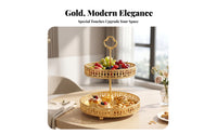 Double Layer Fruit Tray Gold-Colored 2 Tier Fruit Tray Small Spherical Feet Tableware for Dining Table